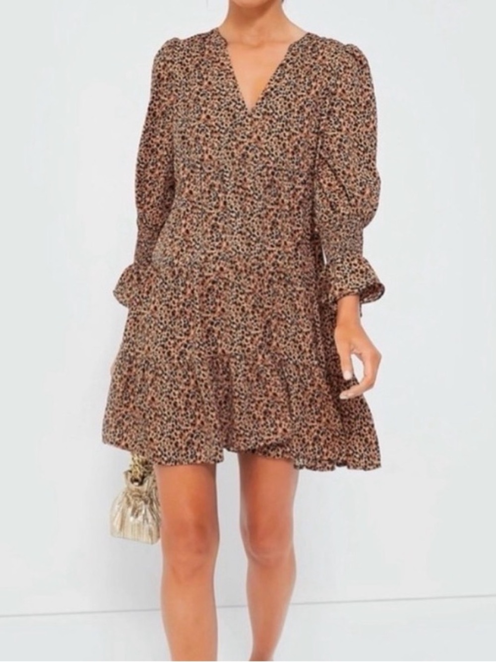 Tuckernuck Pomander Place Brown Leopard Kenzo Long Sleeve Tiered Mini Dress